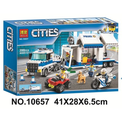 Đồ chơi giáo dục Lắp Ráp mô hình Xe Bela 10657 398pcs City Police Mobile Command Center Truck Car Crane Loade