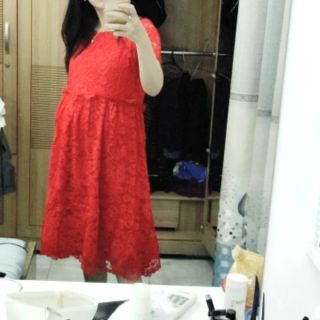 Đầm bầu ren thun đỏ cao cấp