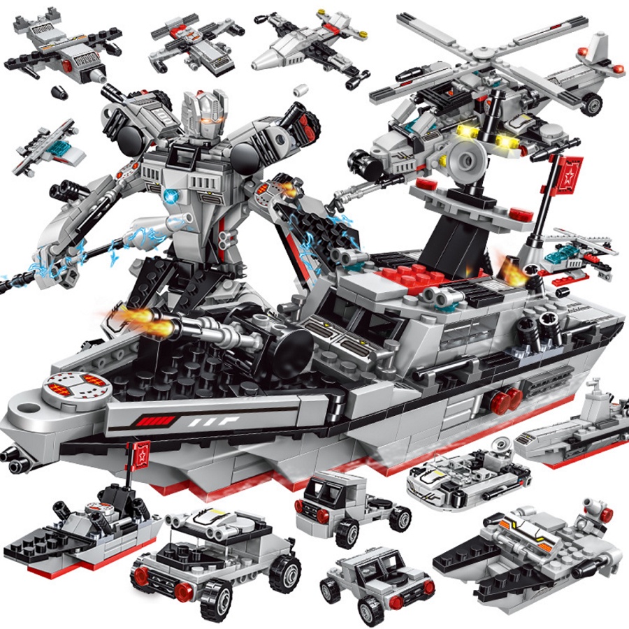 BỘ ĐỒ CHƠI XẾP HÌNH Tàu CHIẾN HẠM, TÀU THUYỀN, OTO, ROBOT BIẾN HÌNH
