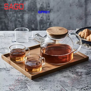 Bộ bình thủy tinh chịu nhiệt nắp gỗ có khây gỗ | 01 bình 1000ml + 4 ly chịu nhiệt , thủy tinh cao cấp