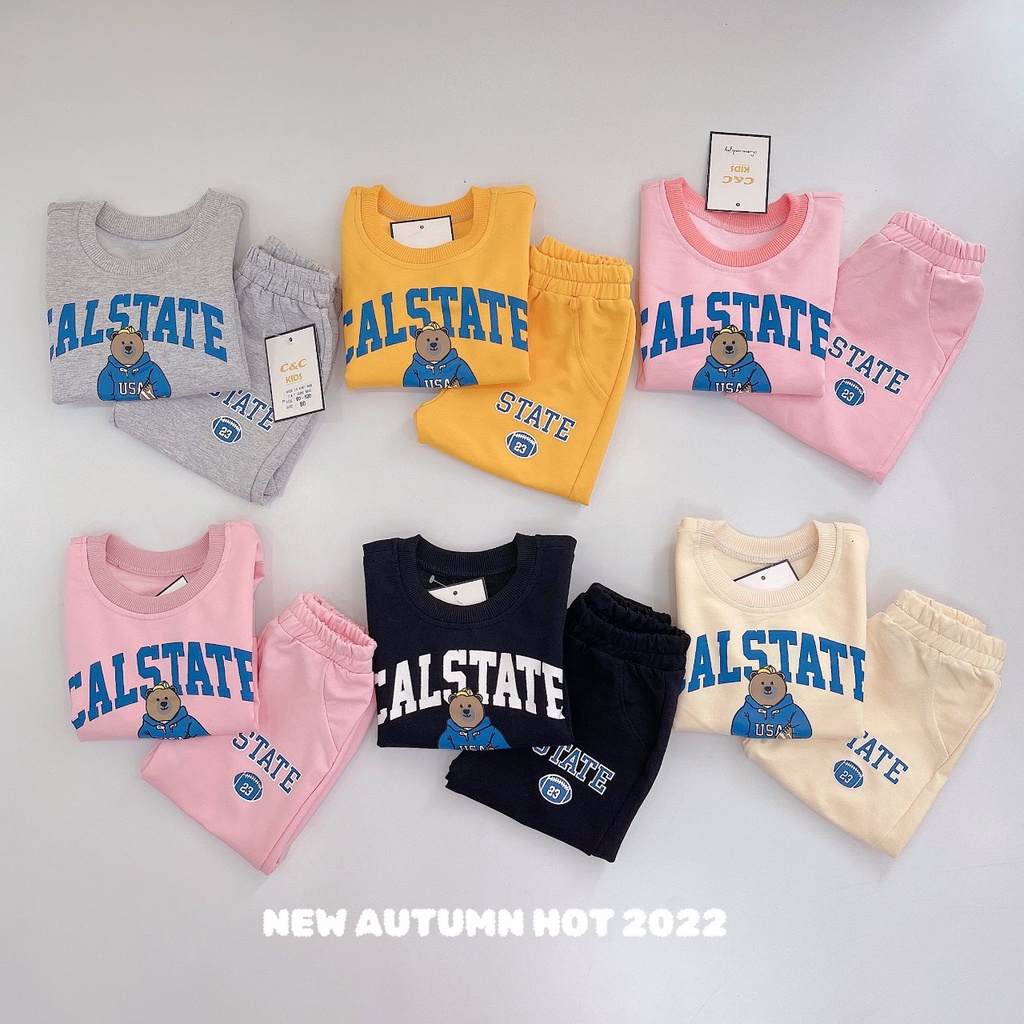 Bộ thu đông da cá in hoạ tiết hoạt hình cho bé, bộ thun tay dài xinh xắn đáng yêu