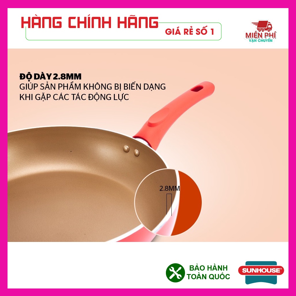 Chảo chống dính bếp từ Sunhouse Mama 26,28,30cm màu đỏ, chảo chống dính siêu bền, cực xịn. Mua ngay tại Trùm Gia Dụng.