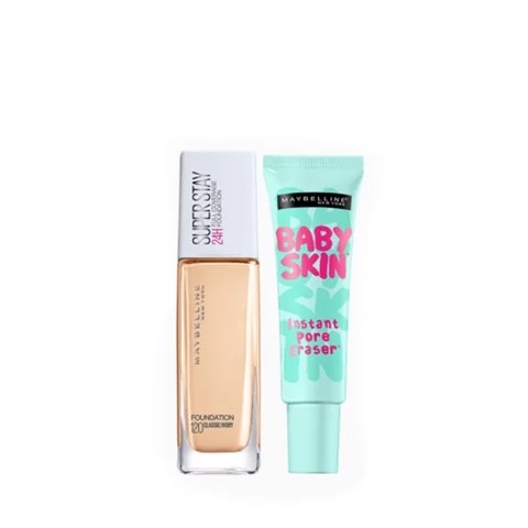 Bộ Trang Điểm Lâu Trôi Kem Nền 24h Lâu Trôi SuperStay 120 30ml Và Kem Lót Mịn Da Baby Skin Maybelline New York 22ml