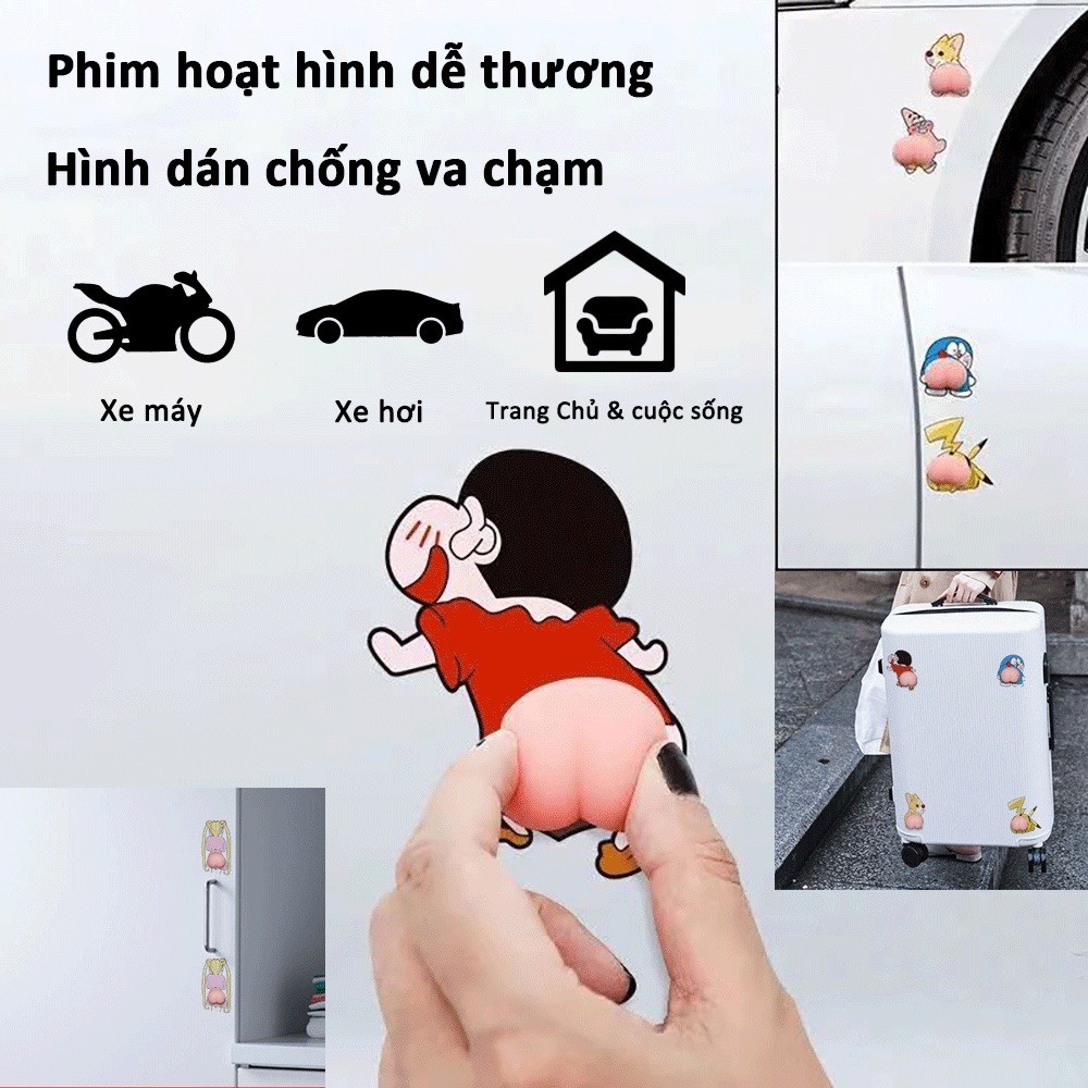 Bộ 2 Miếng Dán Cửa Xe Hơi Bằng Silicon Chống Va Chạm Chống Trầy Xước Ba Chiều Hình Cậu Bé Bút Chì Shin-Chan Dễ Thương 5.
