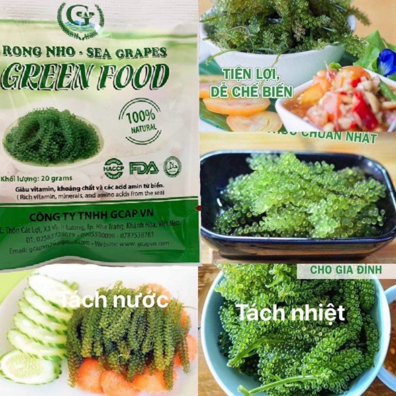 Rong nho tách nước Green Food Organic Gói 20gr nở ra 100gr rong nho tươi Hàng công ty check mã vạch