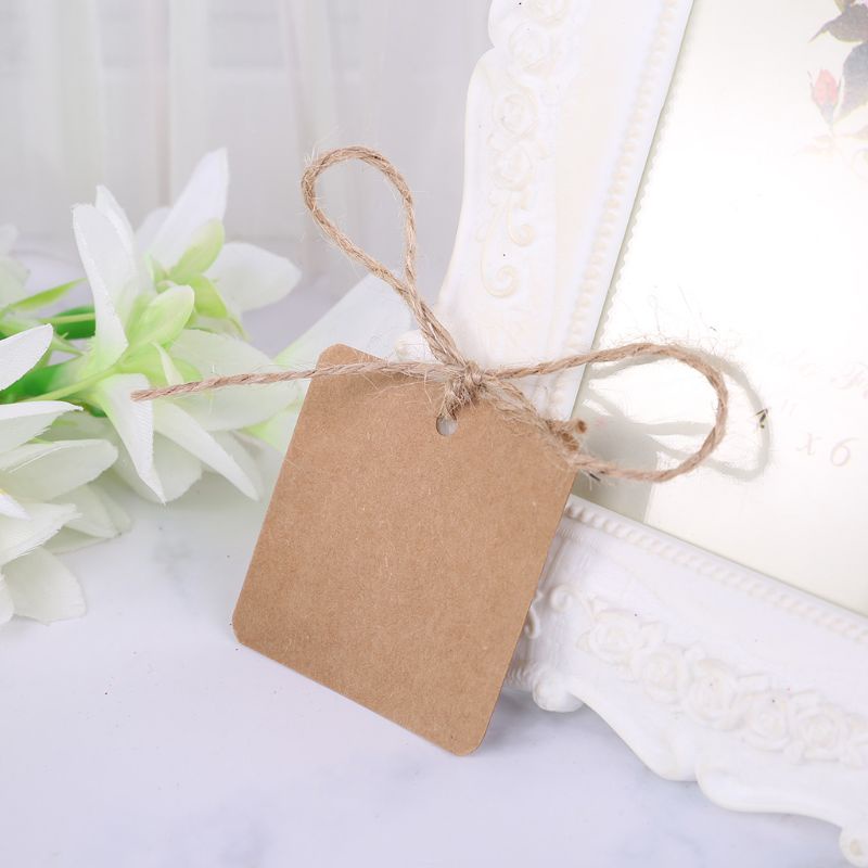 Set 100 Tấm Thẻ Giấy Hình Vuông Trơn Kèm Dây Đay 10m Đay Trang Trí Tiệc Cưới