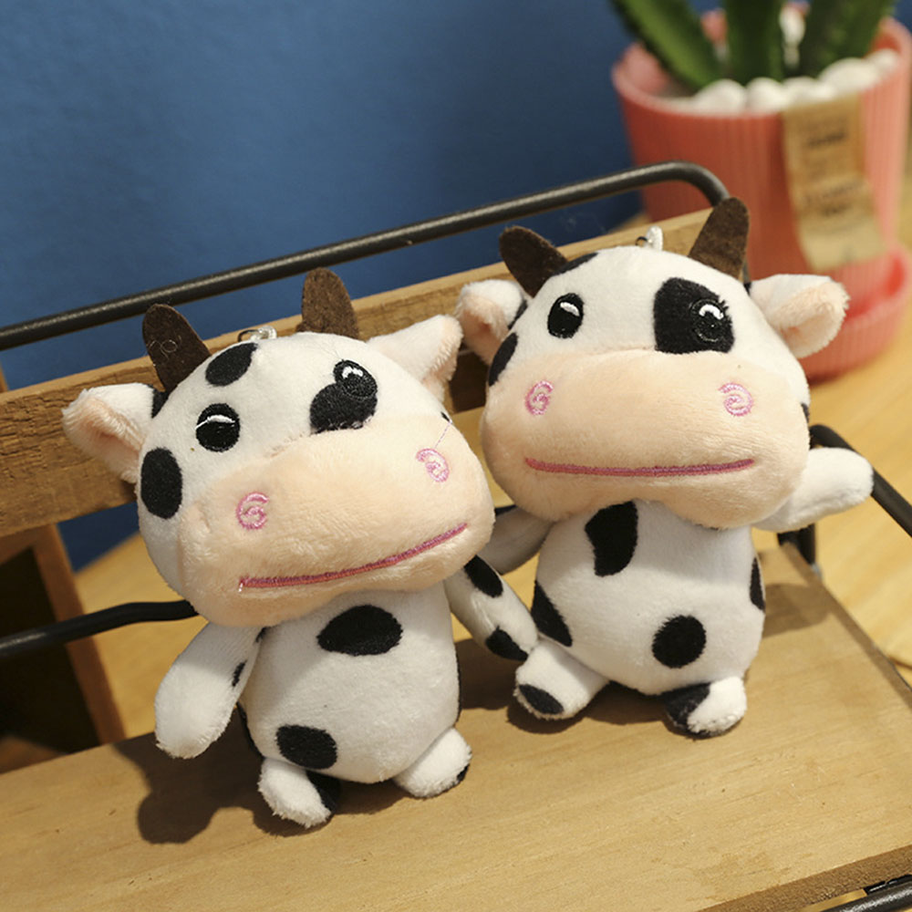 Cod Qipin Lovely 10cm Funny Keyring Cartoon Stuffed Milk Cow Face Keychains Bag Pendant Decor