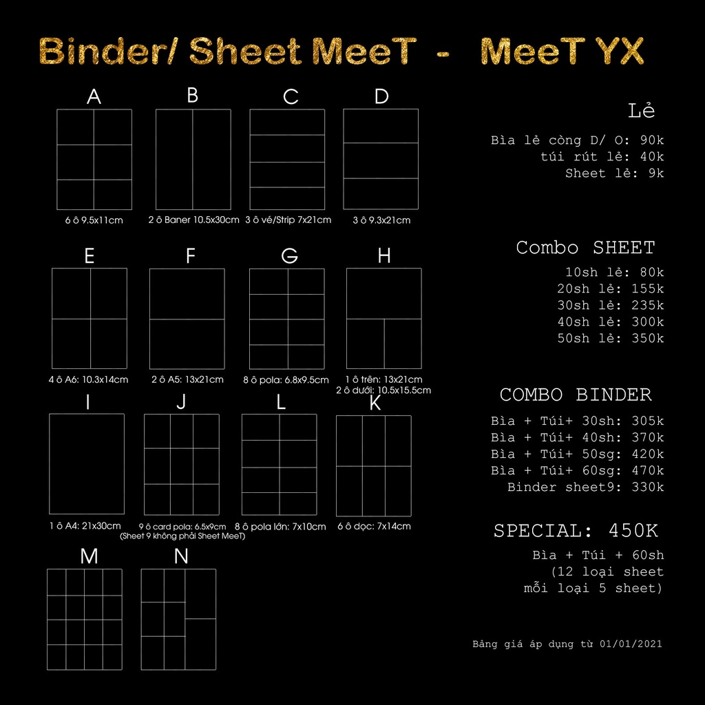 Trang Sheet rời Meet/ Meet YX size A4 chính hãng chất lượng tốt dùng để làm sheet đựng card, postcard, thẻ bài, vé..,