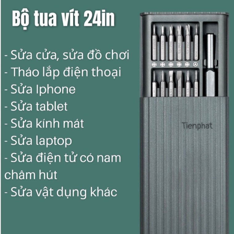 Bộ tua vít đa năng mini 24 đầu bằng thép dụng cụ sửa chữa mở điện thoại, kính mát, vật dụng gia đình
