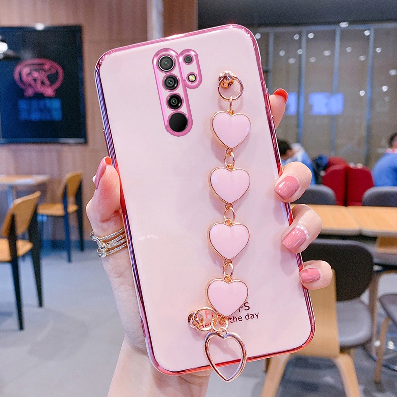 Ốp điện thoại silicon mềm hình trái tim có dây đeo tiện lợi dành cho Xiaomi Redmi Note 7 Pro Note 8 2021 Note 8 Pro