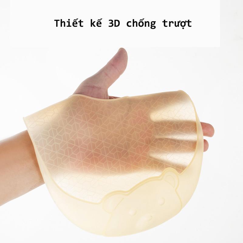 Yếm ăn dặm silicone trong suốt thiết kế 3D chống trượt an toàn cho bé tập ăn dặm
