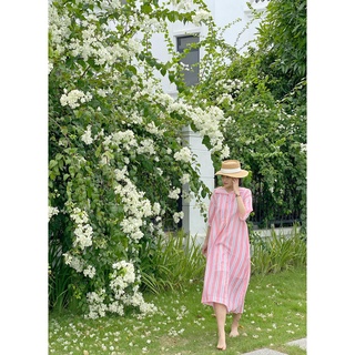 Linen kolors dress - peach- pvn1653