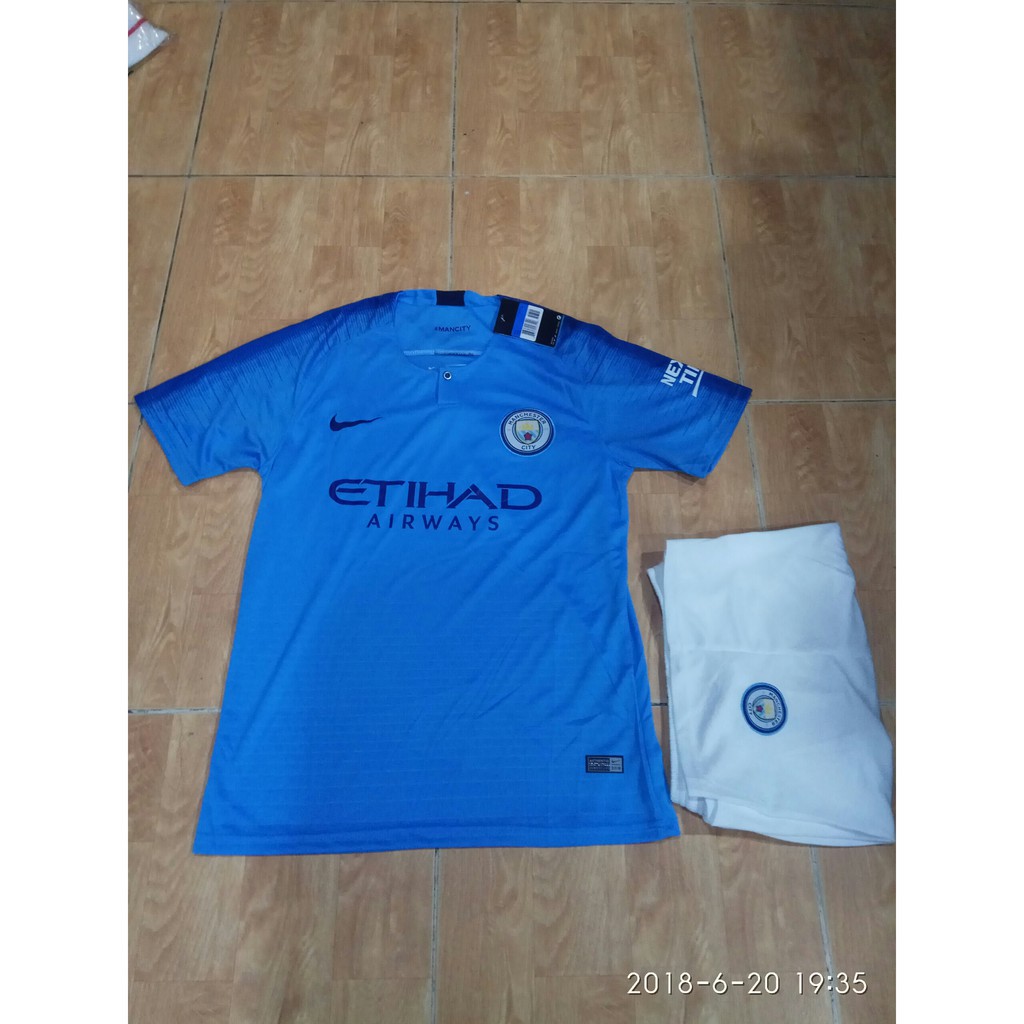 Quần áo đá bóng thun xịn Man City biển sân nhà 2018 .