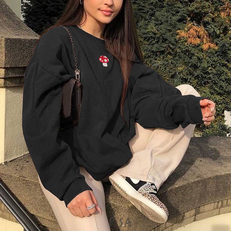 Áo sweater tay dài cổ tròn họa tiết nấm cổ điển dành cho nữ | BigBuy360 - bigbuy360.vn