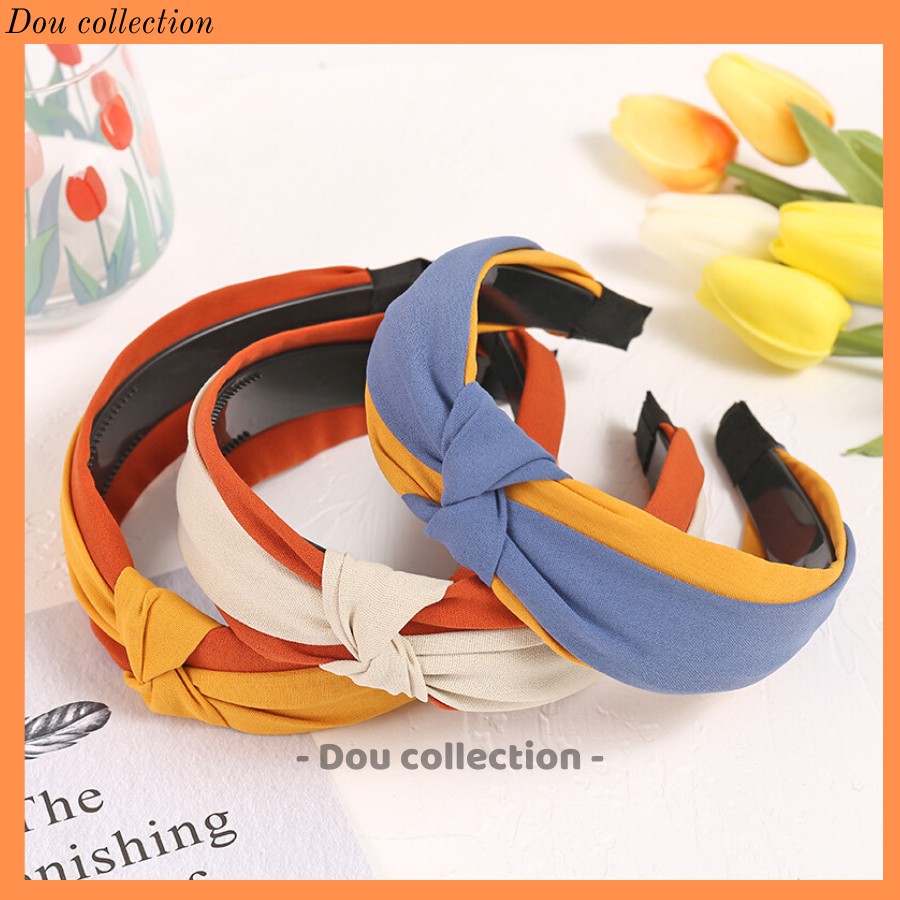 [Nowship2h] Cài Tóc (Bờm Tóc) Băng Đô Bảng To Thắt Nút Gọng Nhựa Phối 2 Màu Phong Cách Hàn Quốc - Mã CT010