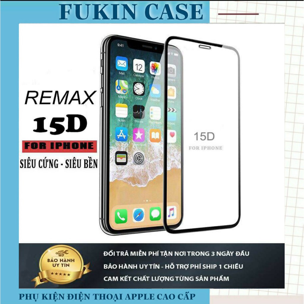 Kính cường lực iphone 15D REMAX full màn 5/5s/6/6s/7/7plus/8/8plus/plus/x/xr/xs/11/12/pro/max