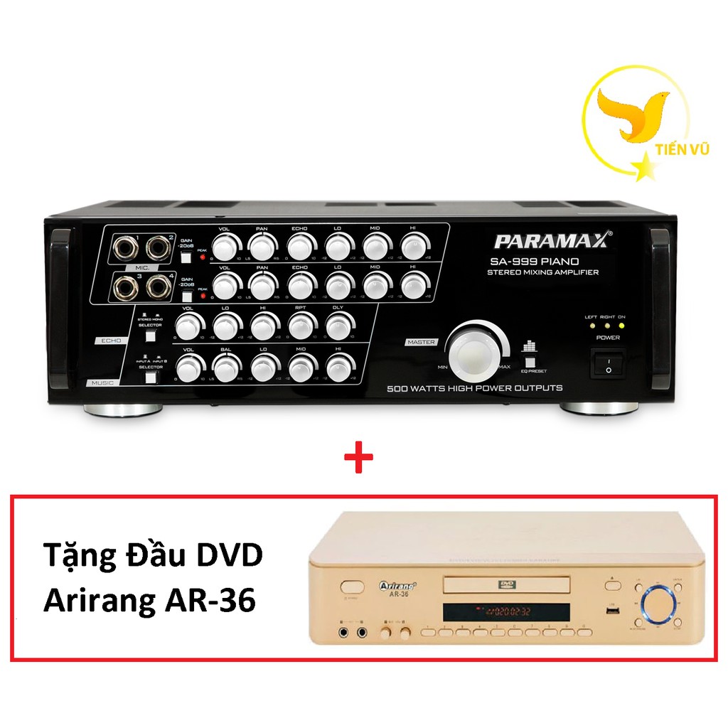 Amply PARAMAX SA-999 PIANO NEW + Tặng Đầu DVD Arirang AR-36