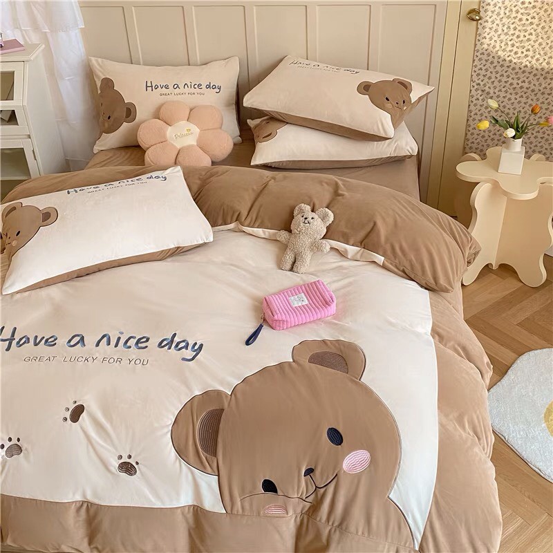 Set Chăn Ga Giường Và Vỏ Gối Chất Nỉ Nhung Gấu Bear Siêu Mềm Mịn Baby Dreams | BigBuy360 - bigbuy360.vn
