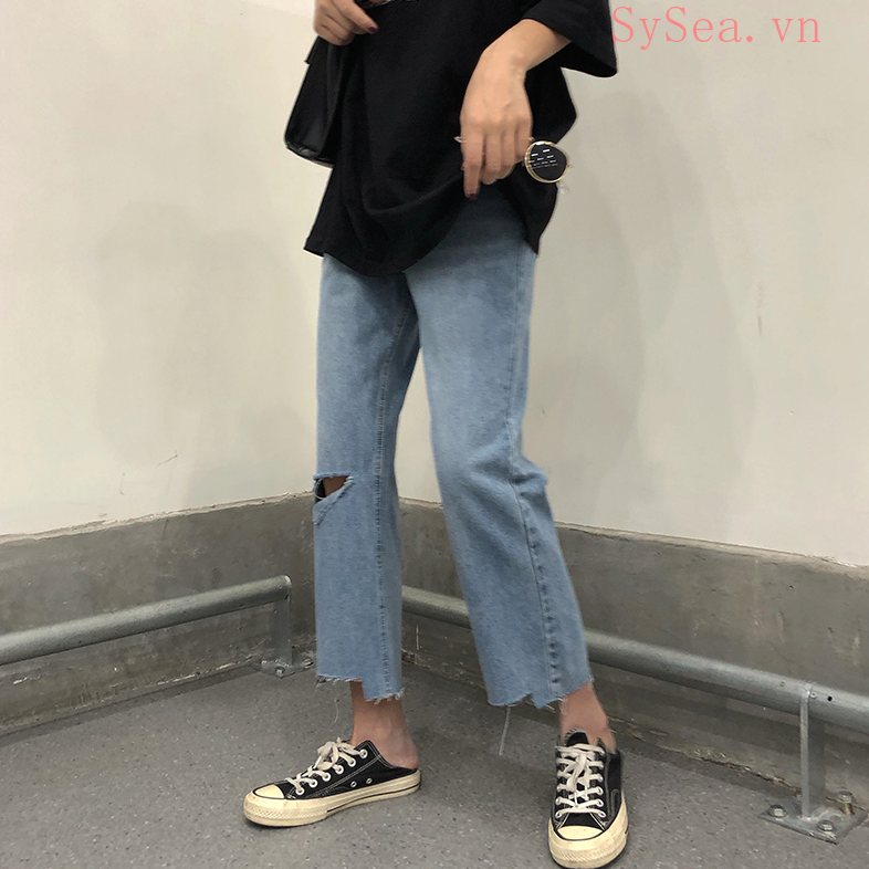 Quần Jeans Nữ Lưng Cao Ống Đứng Thời Trang Hàn