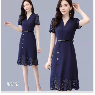 Đầm umi phối ren tay ngắn xinh xắn,chất liệu umi thoáng mát nyna store