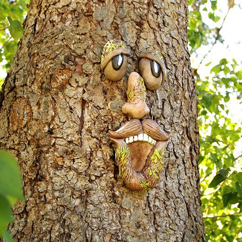 [Louislife] Bark Ghost Face Facial Features Decoration Easter Outdoor Creative Props Garden