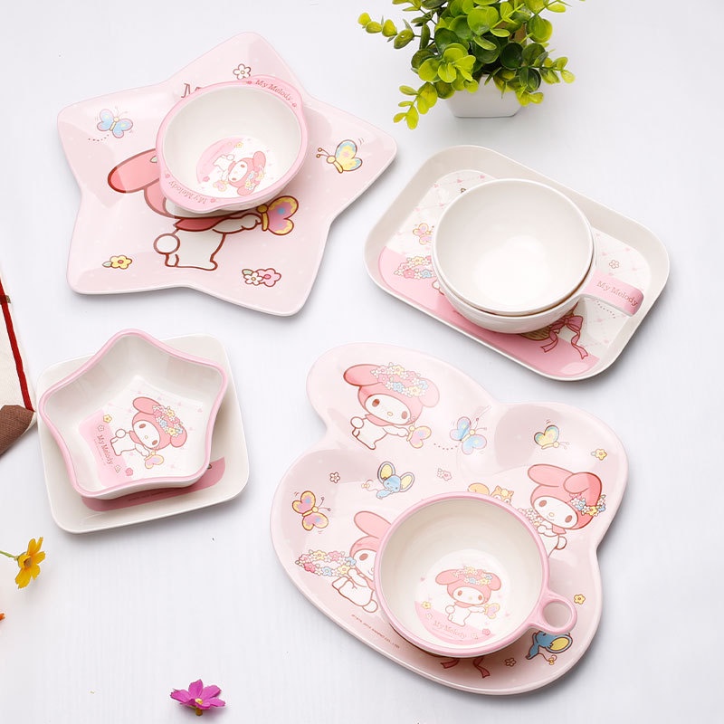 Bộ Dụng Cụ Ăn Uống Gồm Bát / Cốc / Chén / Cốc Nước Kiểu Hoạt Hình Melody Dễ Thương Xinh Xắn Dành Cho Trẻ