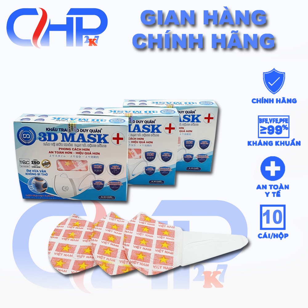 (3d cờ) Hộp khẩu trang 3d mask màu cờ Việt Nam nổi bật 50 cái