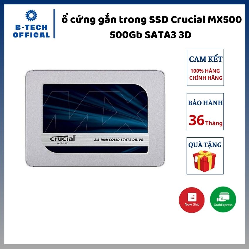 Ổ cứng gắn trong SSD Crucial MX500 500Gb SATA3 3D Nand (đọc: 560MB/s /ghi: 510MB/s) - Hàng chính hãng