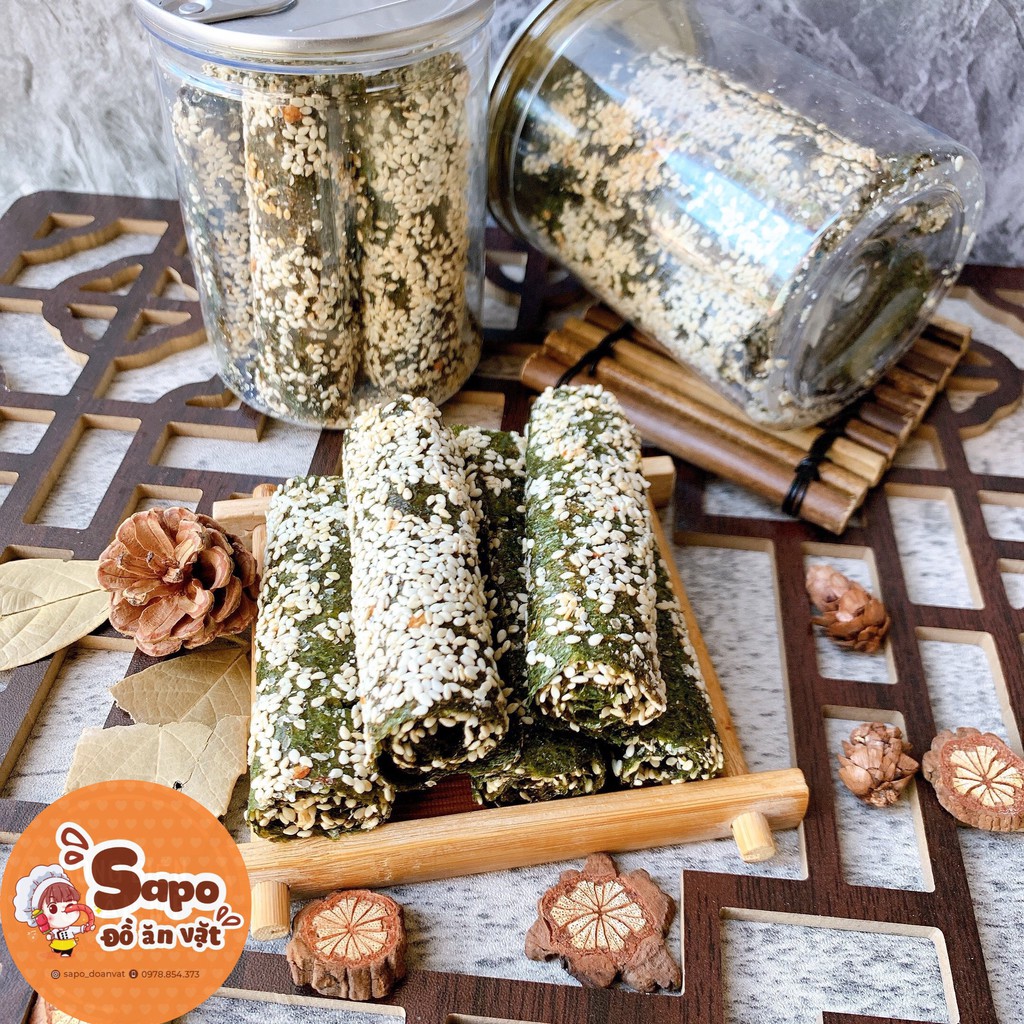 RONG BIỂN CUỘN MÈ 150G/HŨ PET - ĐỒ ĂN VẶT NGON BỔ RẺ(SẴN TẠI HÀ NỘI)