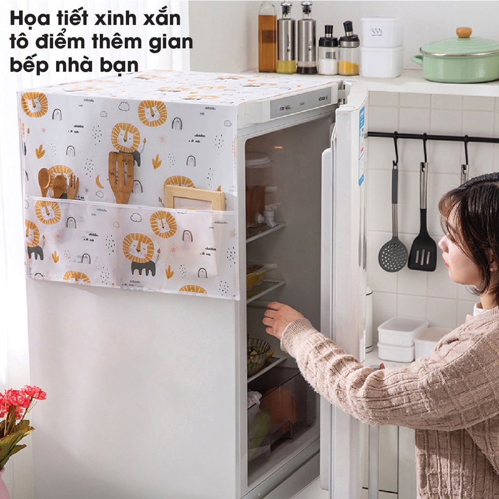 Bọc đầu tủ lạnh cao cấp chất liệu PEVA dày dặn chống thấm bảo vệ màu của máy mã GD094