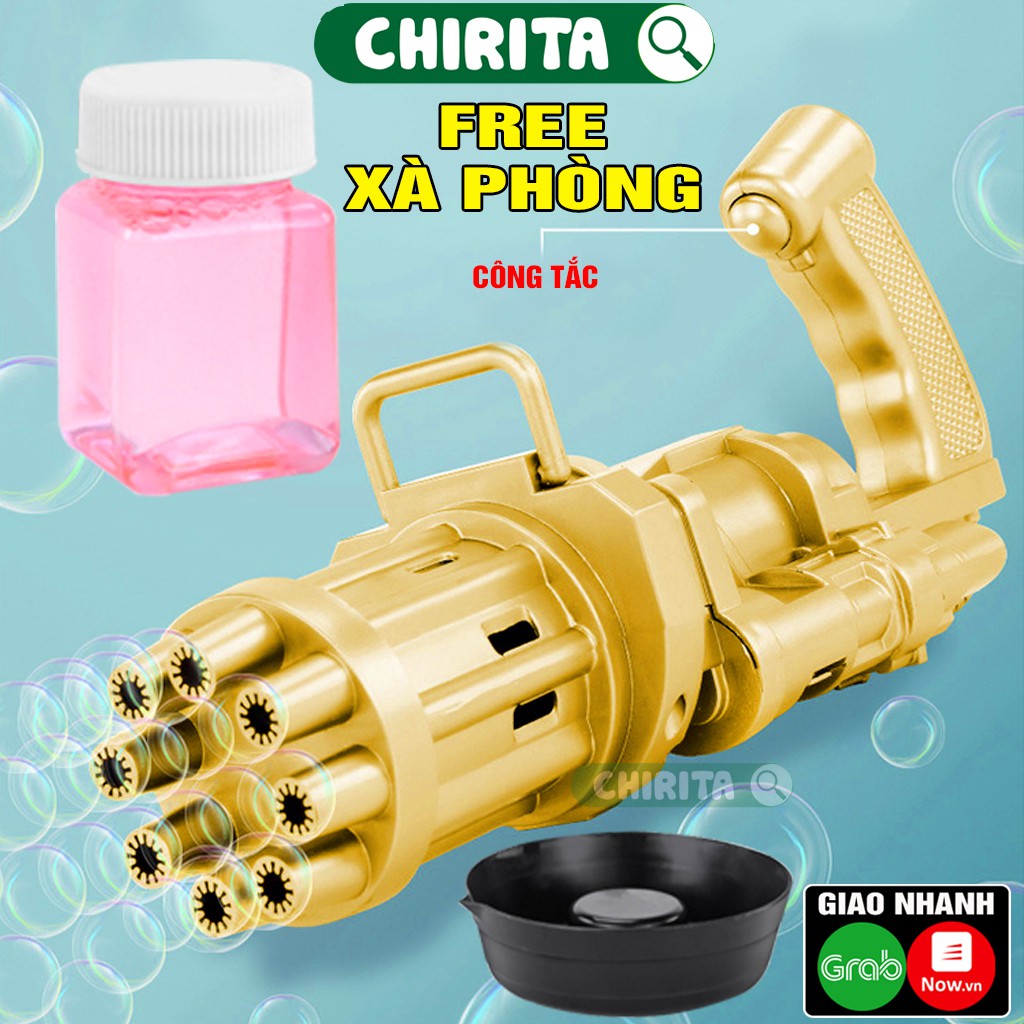 Đồ Chơi Súng Bắn Bong Bóng 8 Nòng (FREE Xà Phòng) - Súng Thổi Bong Bóng Nước Với 8 Nòng Mạnh Mẽ Đồ Chơi Cho Bé CHIRITA