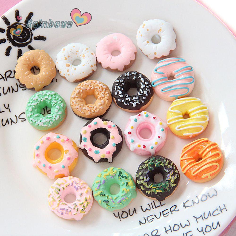 RAINBOW Cute Miniature Food Artificial DIY Craft Toy DollHouse Donut Resin Flat Back Kawaii Decorative Ornament