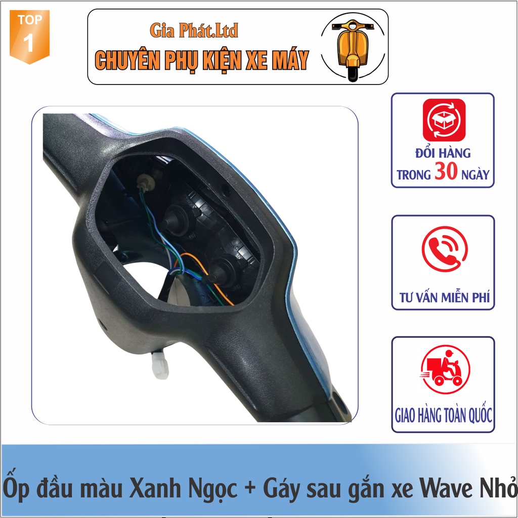 Combo ốp đầu trước XANH NGỌC gắn xe Wave Thái, ZX, Wave 110 đời 1997-2006 đủ ốp đầu, gáy, pha đèn, xi nhan