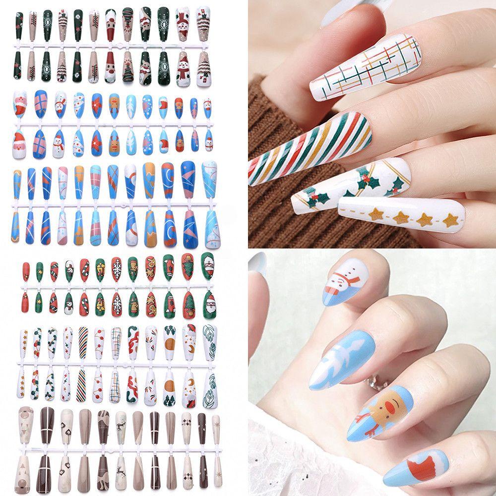 Bộ 288 Móng Tay Giả Che Phủ Toàn Diện Họa Tiết Giáng Sinh Dễ Thương