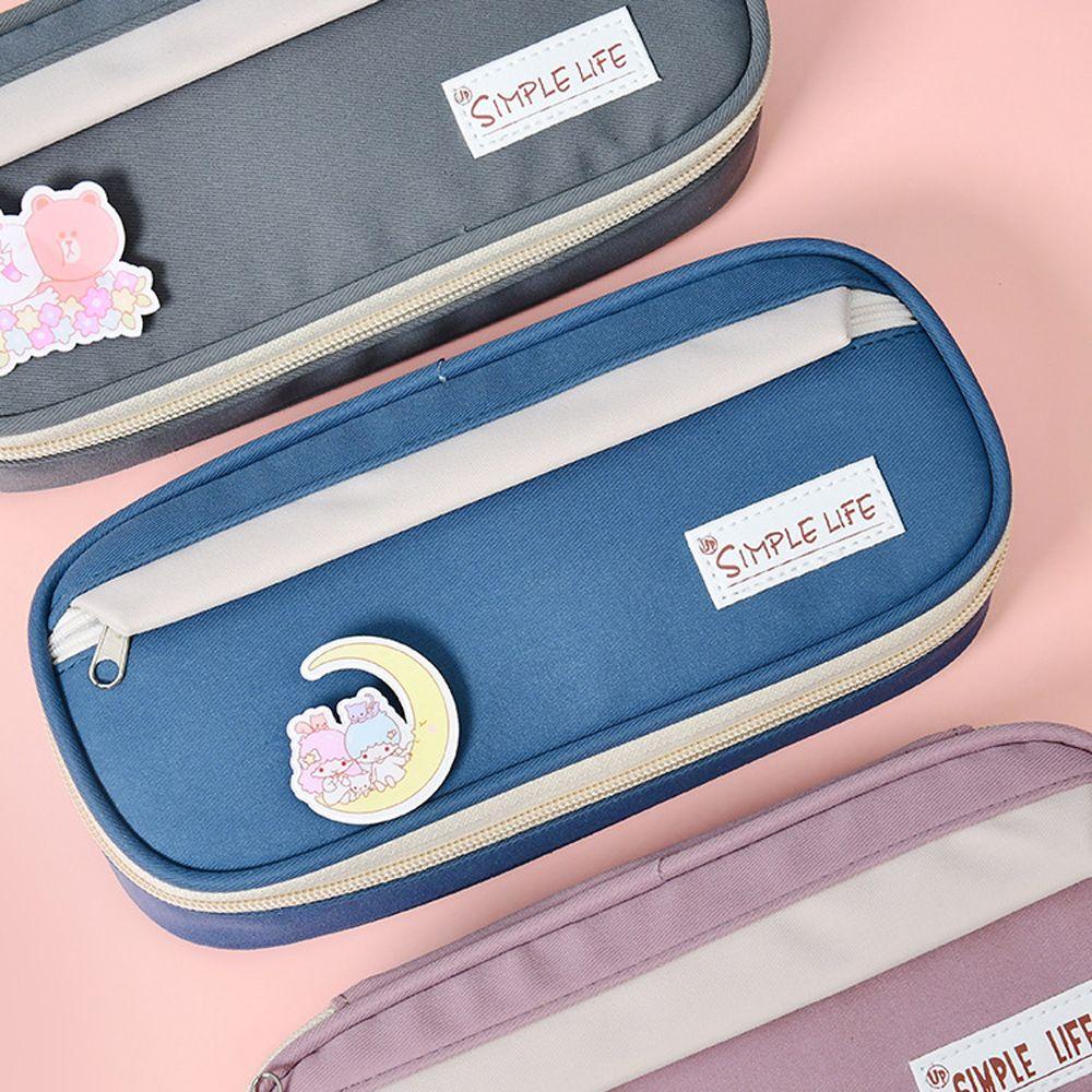 Túi Đựng Bút Bằng Vải Canvas Có Khóa Kéo Sức Chứa Lớn Dễ Thương