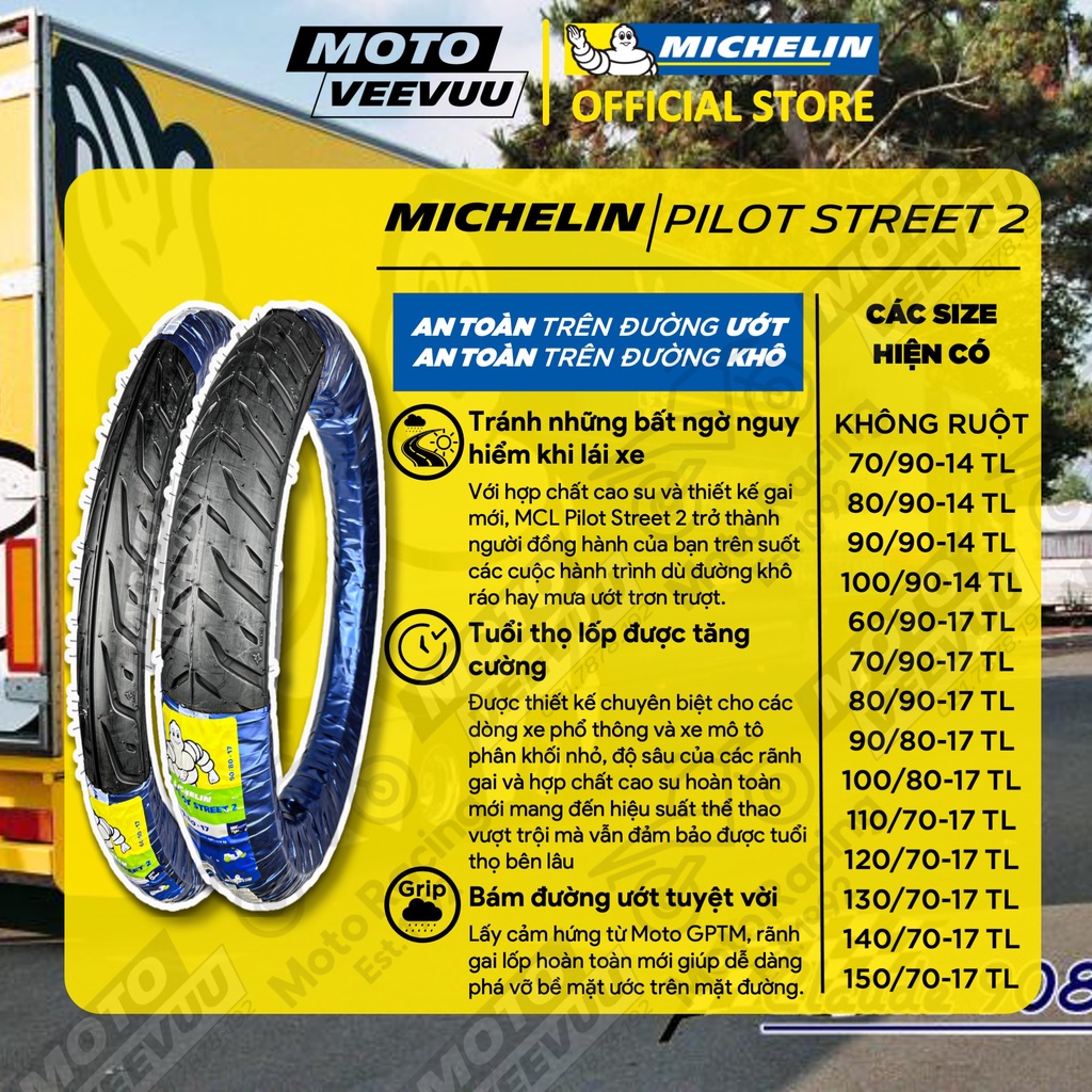 Vỏ lốp xe MICHELIN xe ga Pilot Street 2 Anakee Moto GP City Extra Grip Pro 70 80 90 100 110 120 130 140 10 11 12 14 16