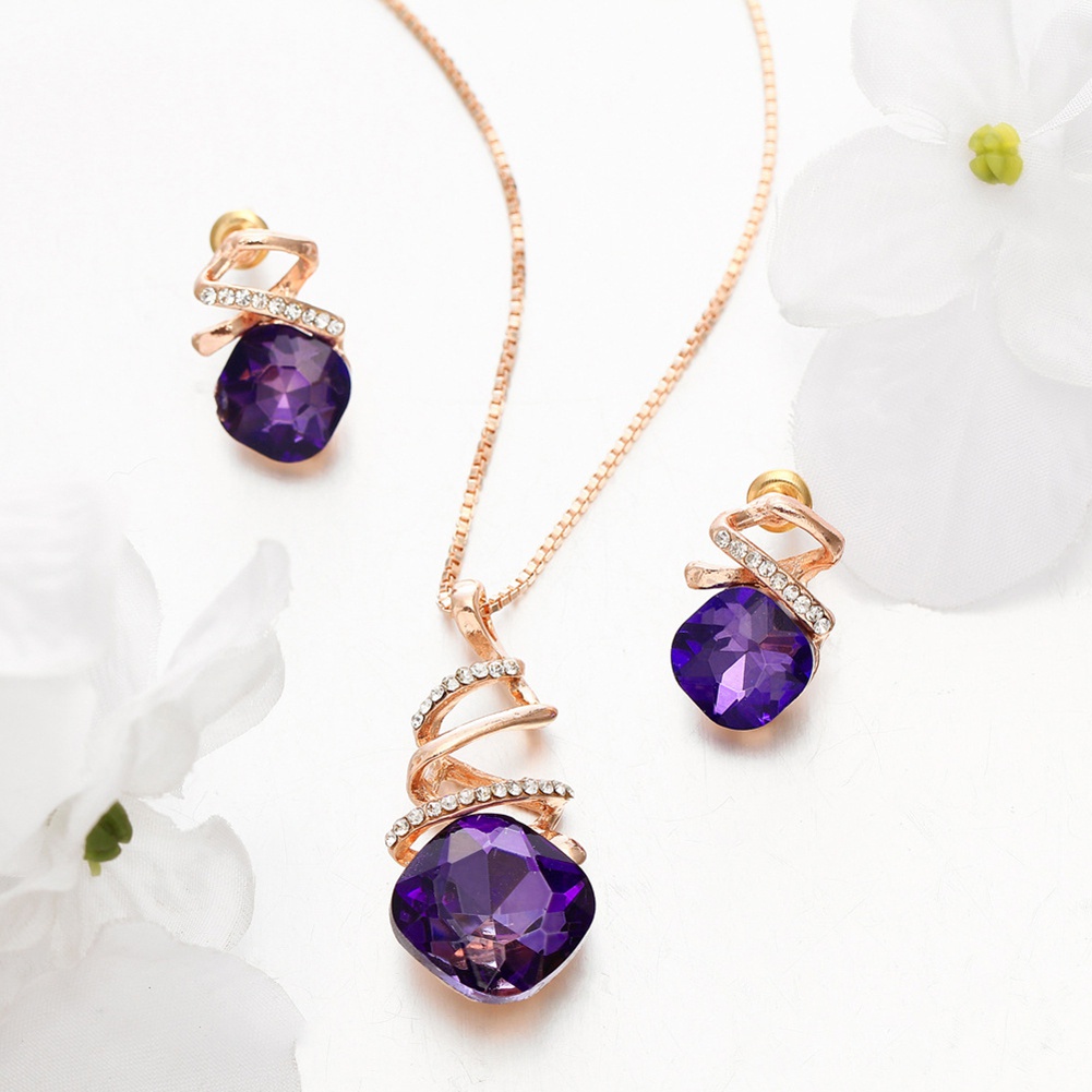 Bộ trang sức dây chuyền + đôi khuyên tai đính đá sang trọng thời trang cho nữ