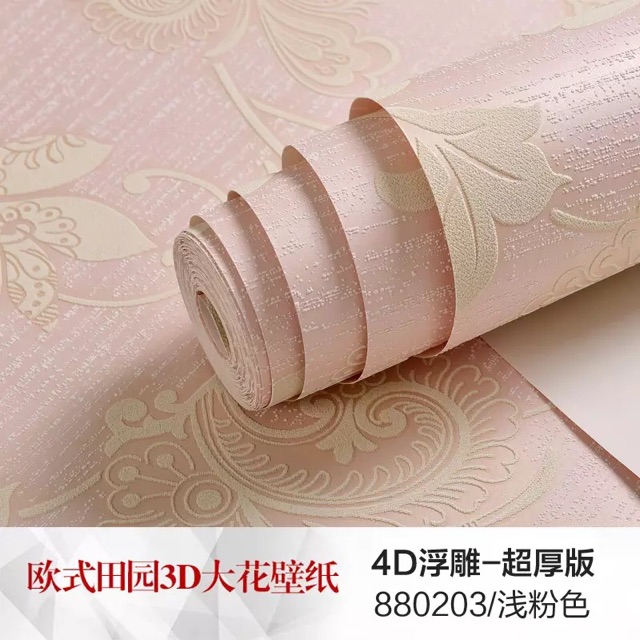 10 m giấy dán tường hoa lá in nổi 3d khổ 53 cm