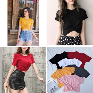 Áo thun croptop chéo eo tay ngắn (Kèm ảnh thật)