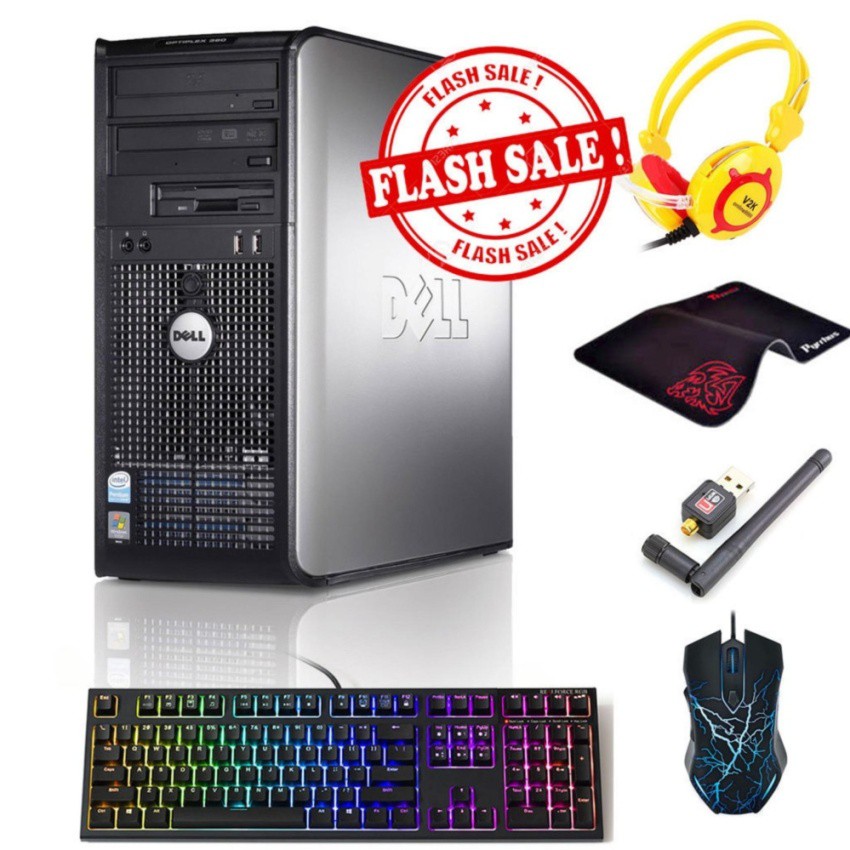 Máy tính để bàn Dell Optiplex 380 MT (Core 2 Duo E8400, Ram 4GB, HDD 160GB) + Quà Tặng - Hàng Nhập Khẩu