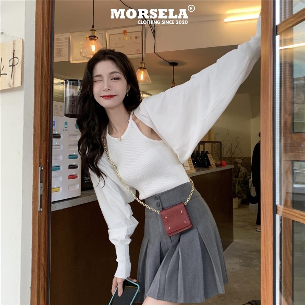 Set áo yếm GEO và áo khoác ngoài cardigan tay dài chất bo gân dày dặn phong cách Hàn Quốc - Morsela - SET01