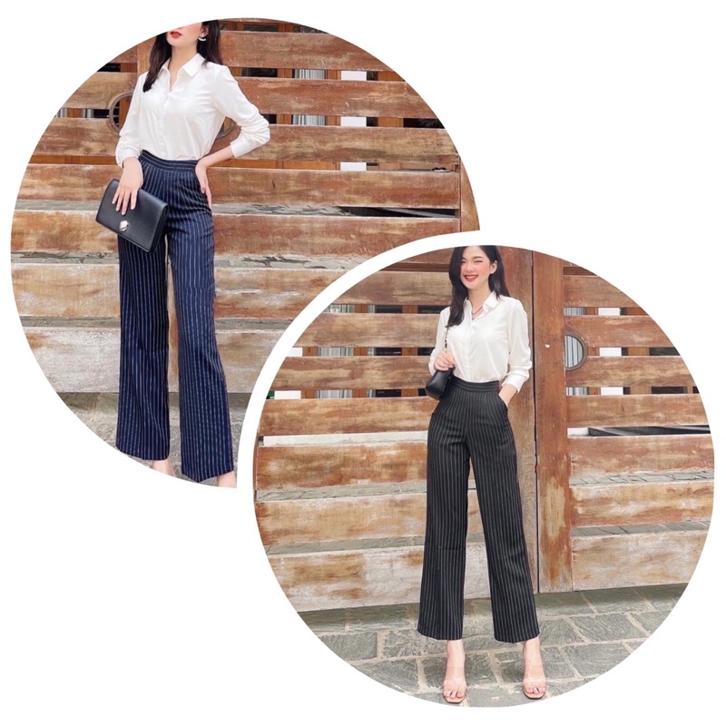 QUẦN KẺ ỐNG SUÔNG KHOÁ SƯỜN CHUN SAU LƯNG