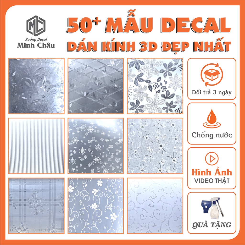 Decal dán kính mờ 3d Minh Châu loại dày chống nhìn trộm cao cấp dán cửa sổ phòng khách nhà tắm nhiều mẫu KD chọn lọc
