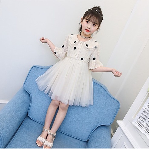 Váy công chúa tiểu thư bé gái họa tiết chấm bi tay lỡ  size 12-19kg DCC01