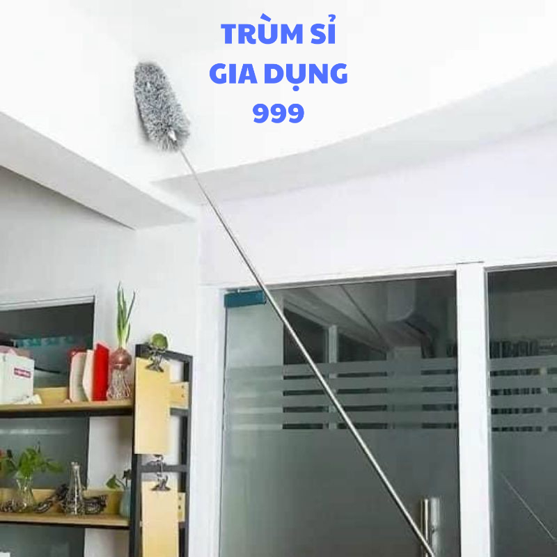 Chổi Quét Trần Bằng Sợi Vải Siêu Nhỏ Inox Cán Dài Cao Cấp Đầu Chổi Linh Hoạt, chổi quét phất trần đa năng rút gọn