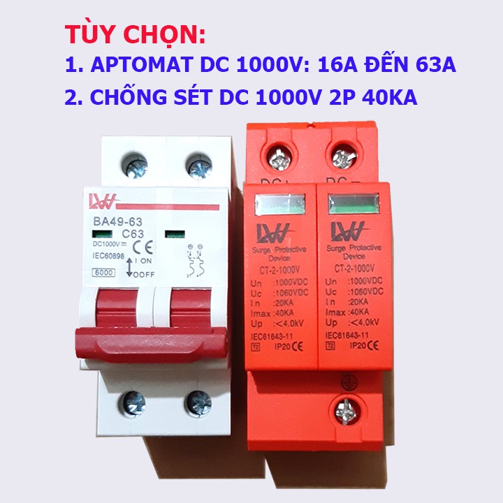 Bộ CHỐNG SÉT DC 1000V VÀ APTOMAT DC 1000V 16A, 20A, 25A, 32A, 40A , 63A, 125A