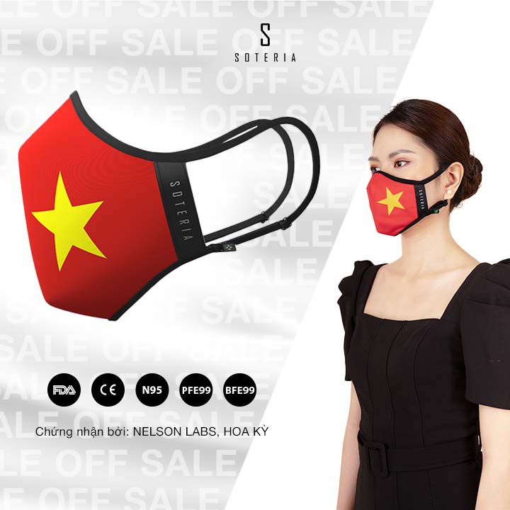 Khẩu trang cờ Việt Nam SOTERIA Vietnam’s Flag ST232 - Bộ lọc N95 BFE PFE99 lọc đến 99% bụi mịn 0.1 micro-Size SML