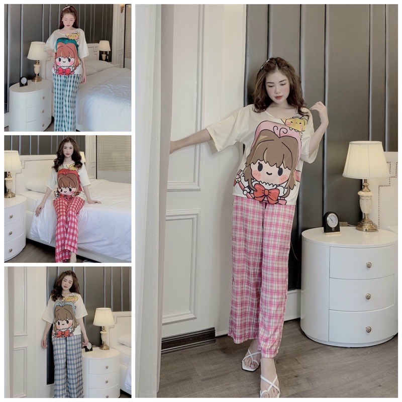 (FREESIZE TỪ 58KG TRỞ XUỐNG)ĐỒ BỘ MẶC NHÀ, PIJAMA, BỘ ĐỒ LỤA LATIN THIẾT KẾ XINH XẮN THỜI TRANG