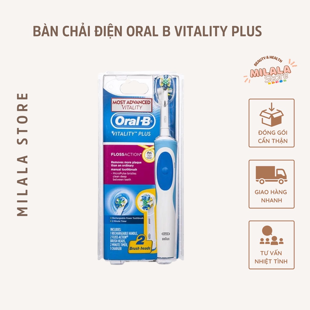 Bàn Chải Điện Oral B Vitality Plus Làm Sạch Gấp 2 Lần Dành Cho Người Lớn Và Trẻ Em