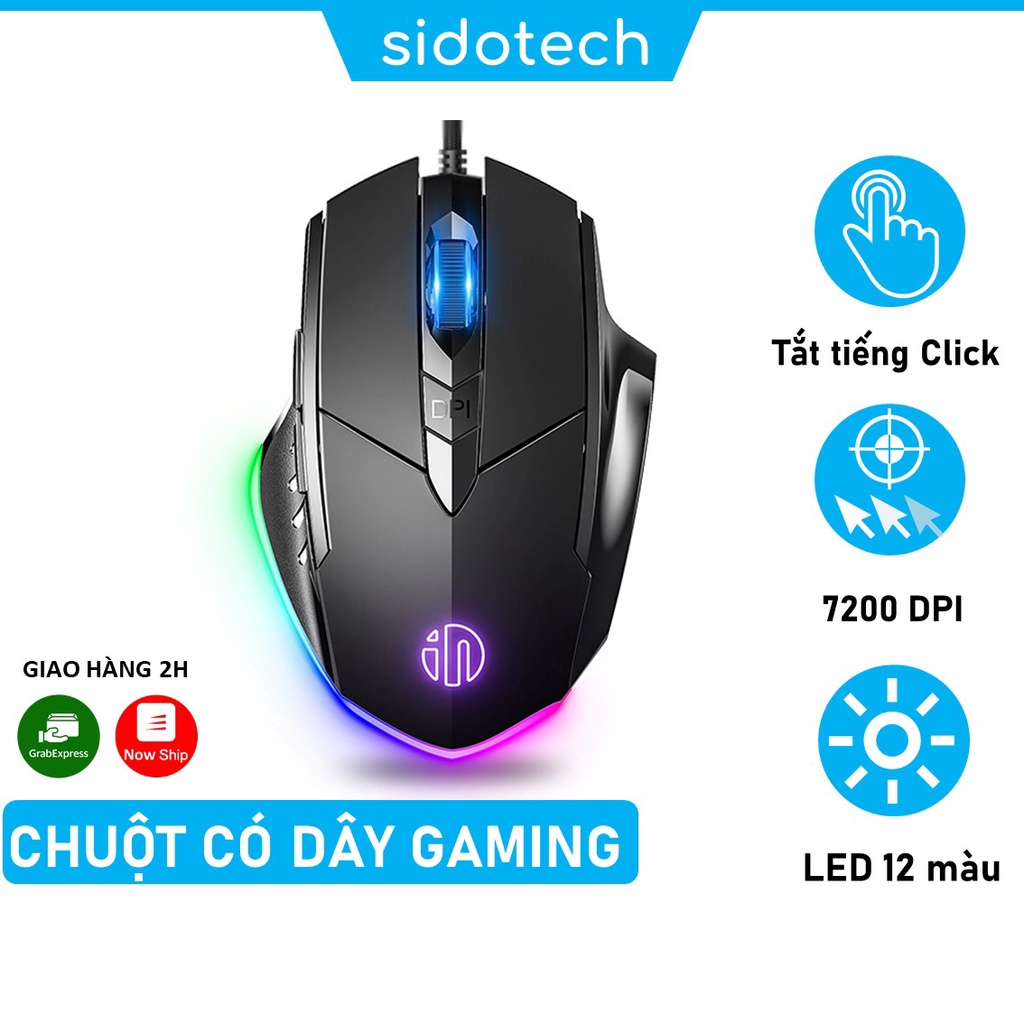 Chuột gaming chơi game máy tính SIDOTECH Inphic P1W Esport có dây silent 7200 DPI Led RBG phù hợp laptop PC vi tính